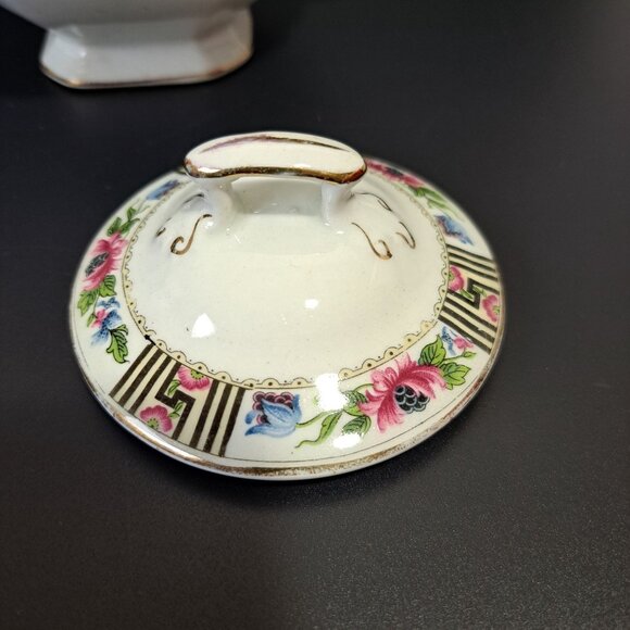 J & G Meakin England SOL Square Covered Sugar Bowl With Gold Trim & Black Pink F - Picture 6 of 16